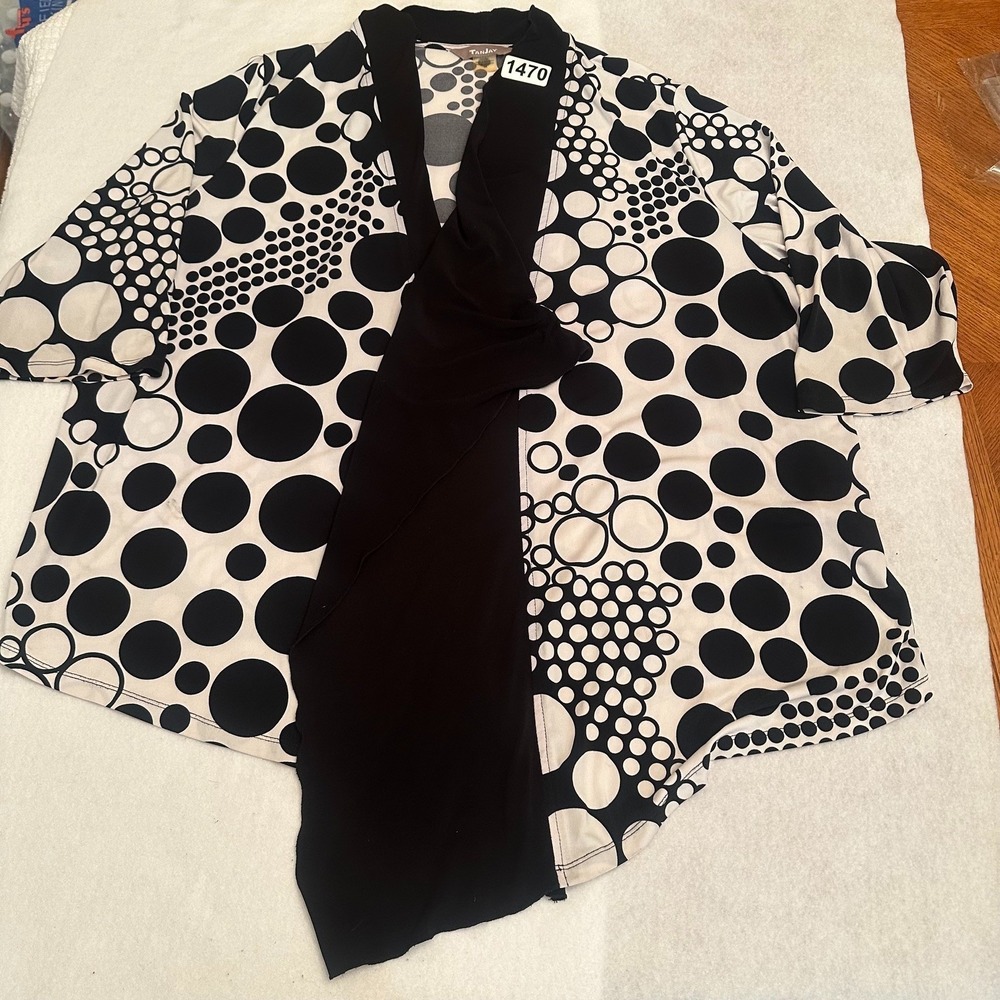 TanJay Womens Polka Dot Open Front Cardigan Black White 3X Top Layer Work Travel